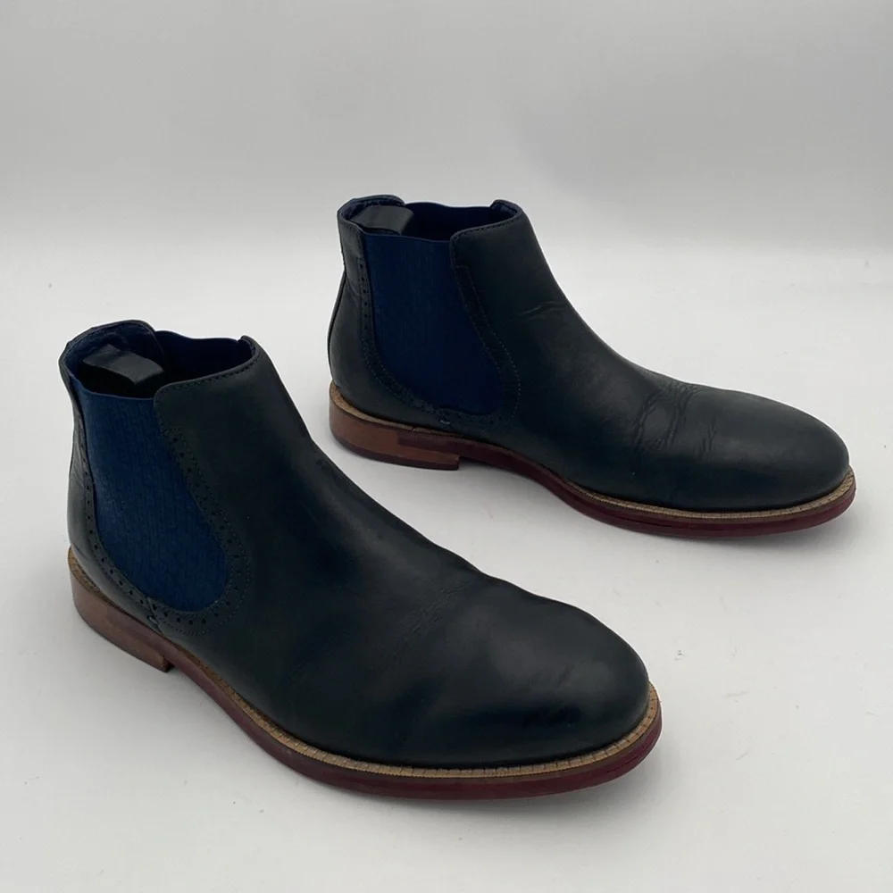 Ted Baker London Kaidon Chelsea Boots Men's 10 Black blue Leather Casual office